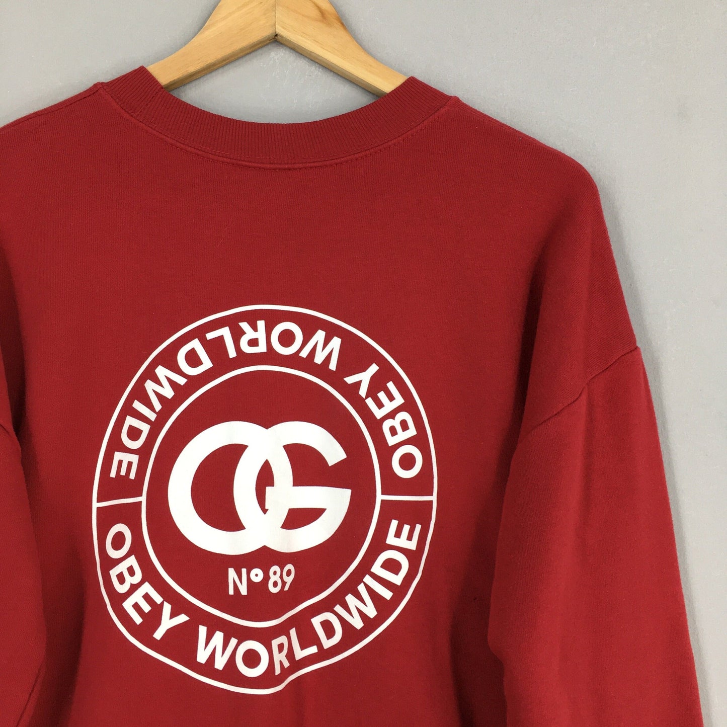 Obey Worldwide Logo Red Sweatshirt XLarge