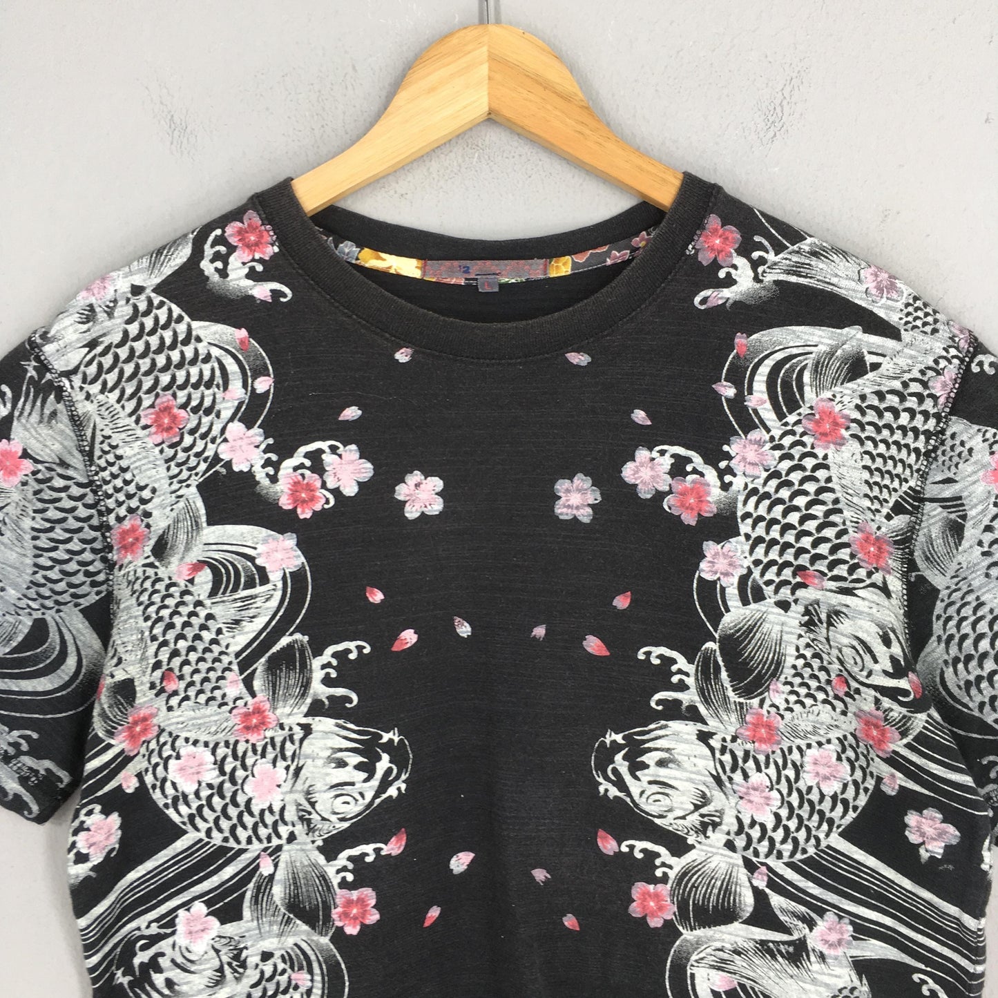 Fish Koi Japanese Culture Sukajan Black Tshirt Large