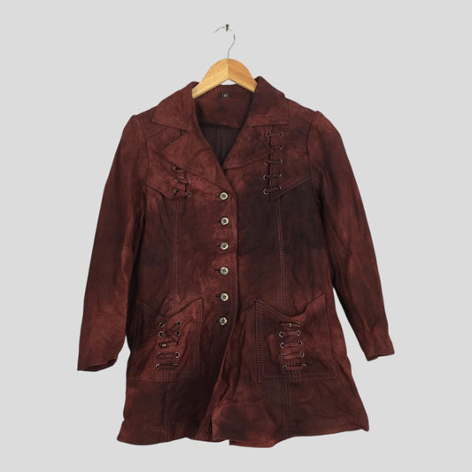 Women's Fringe Jacket Medium Suede Leather Burgundy Patina Goth Punk Rodeo