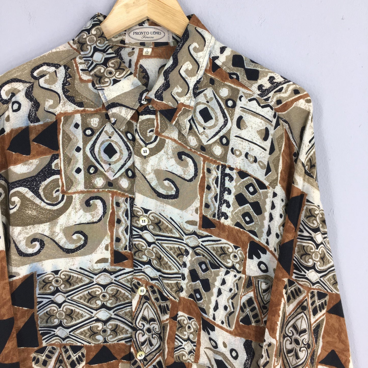 Pronto Uomo Novelty Baroque Psychedelic Pattern Silk Shirt Large