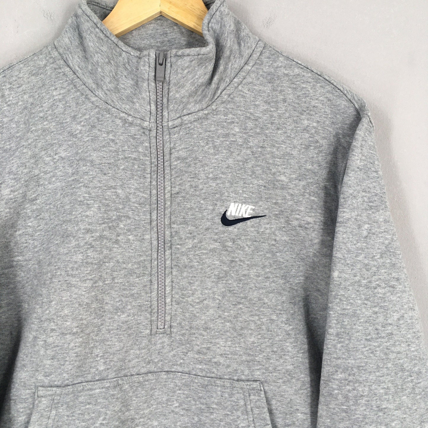 Nike Swoosh Gray Half Zipper Sweater Large