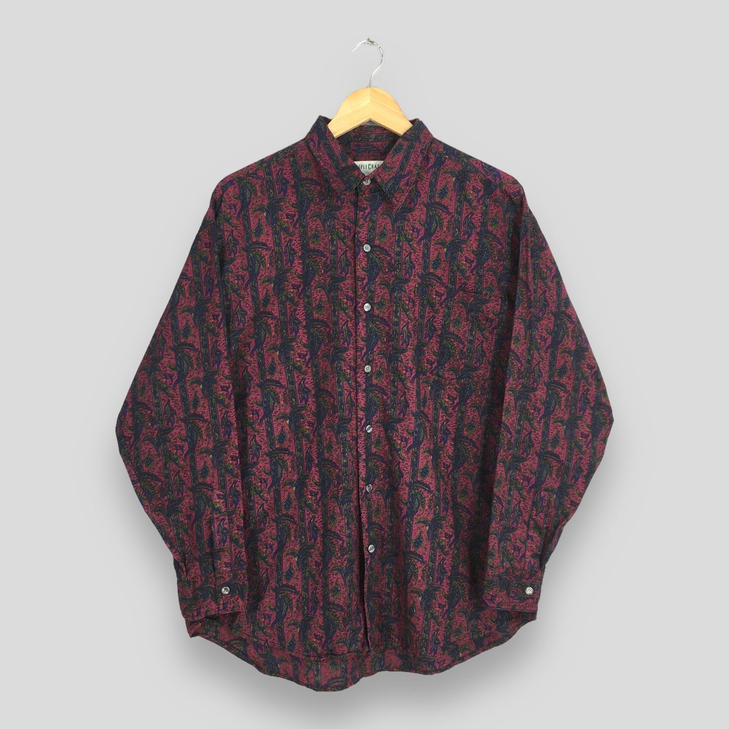 Abstract Red Floral Casual Flannel Shirt Large