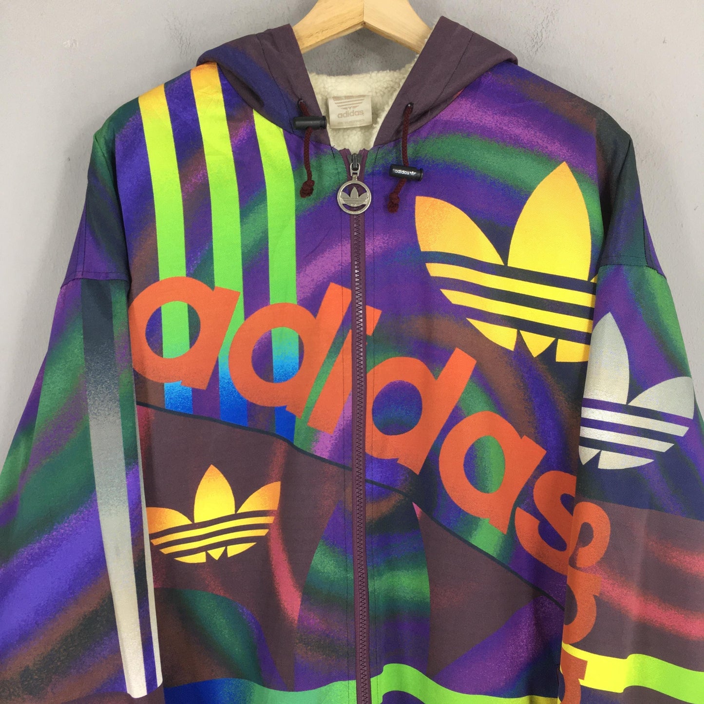 90s Adidas Trefoil Logo Multicolor Hoodie Jacket XLarge