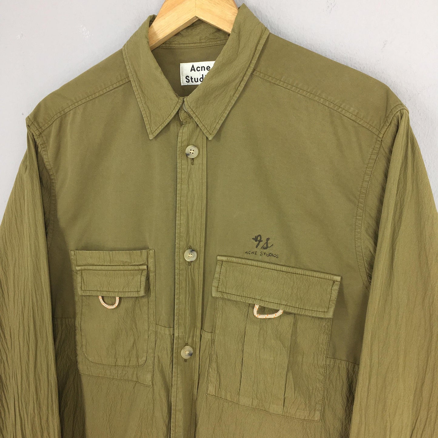 Acne Studios Olive Green Pleated Shirt Medium