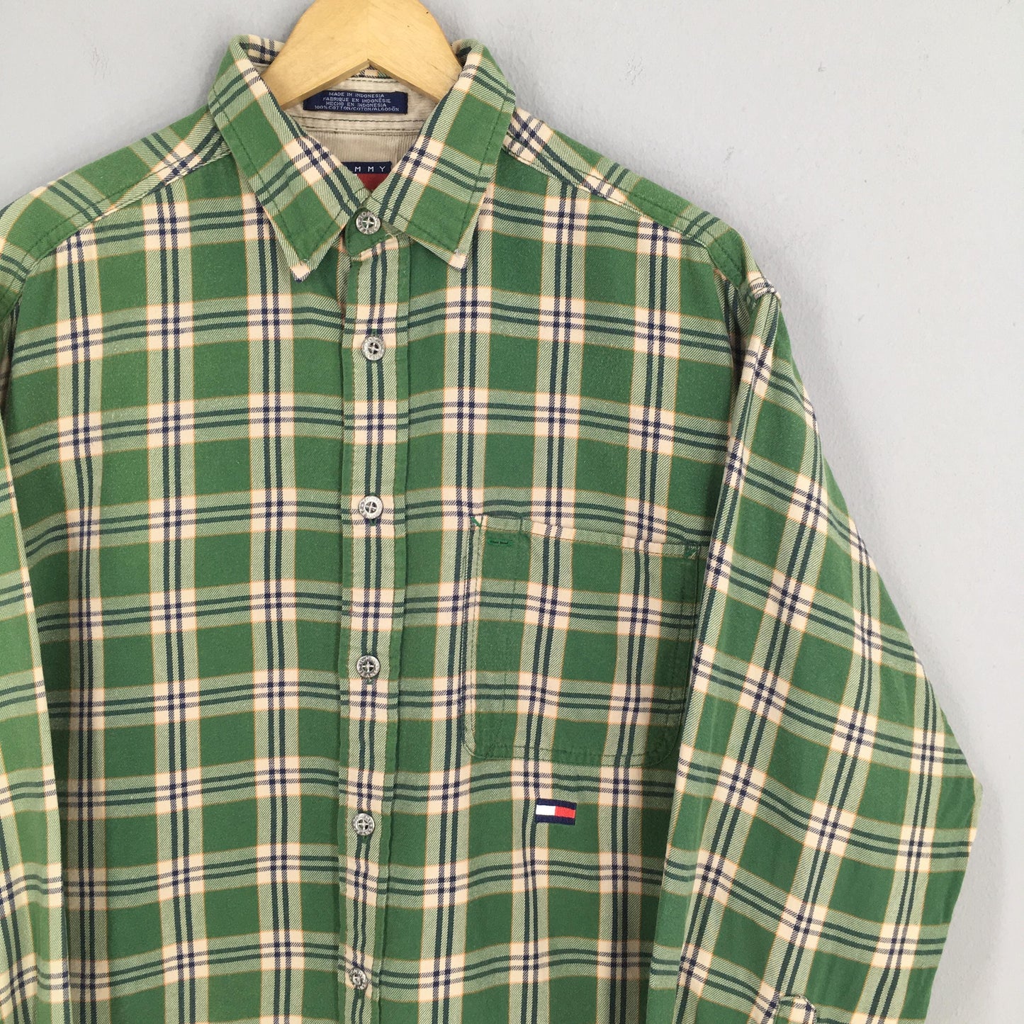 Tommy Hilfiger Checkered Green Shirt Medium