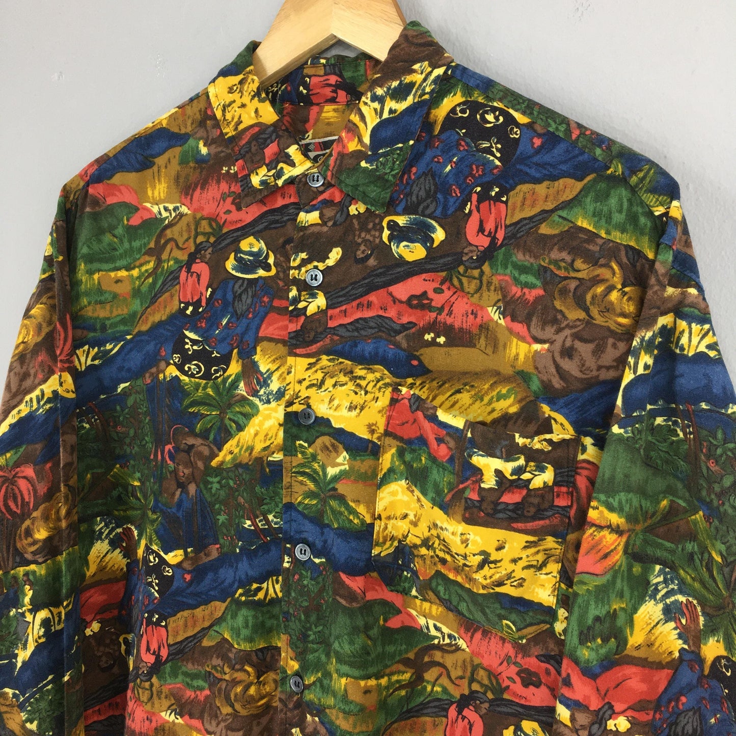 Saburoku Japan Funky Multicolor Abstract Jungle People Printed Shirt Medium