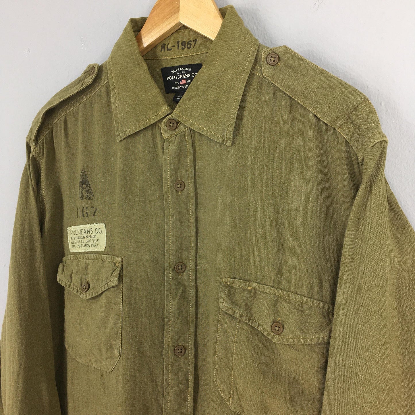 Polo Ralph Lauren M65 Olive Green Linen Shirt Large