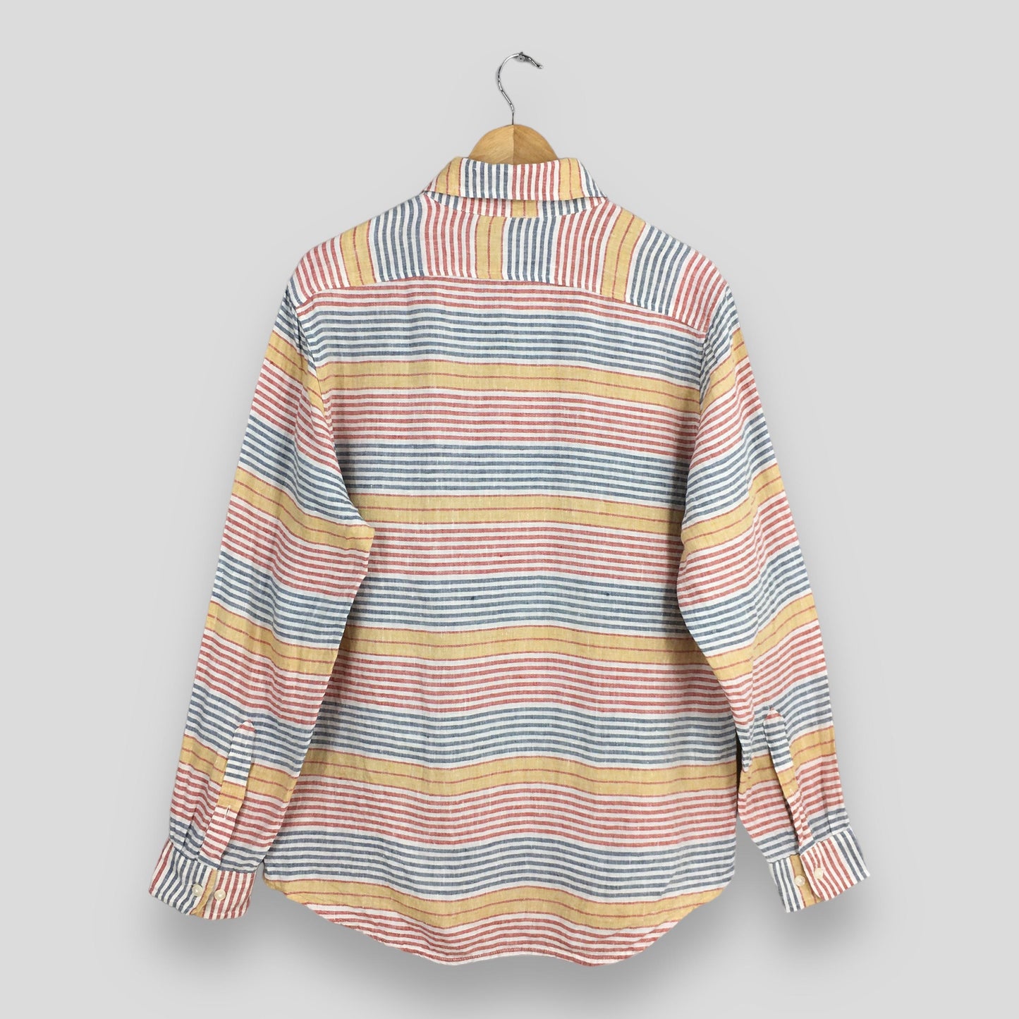 LL Bean Multicolor Horizontal Striped Linen Shirt Large