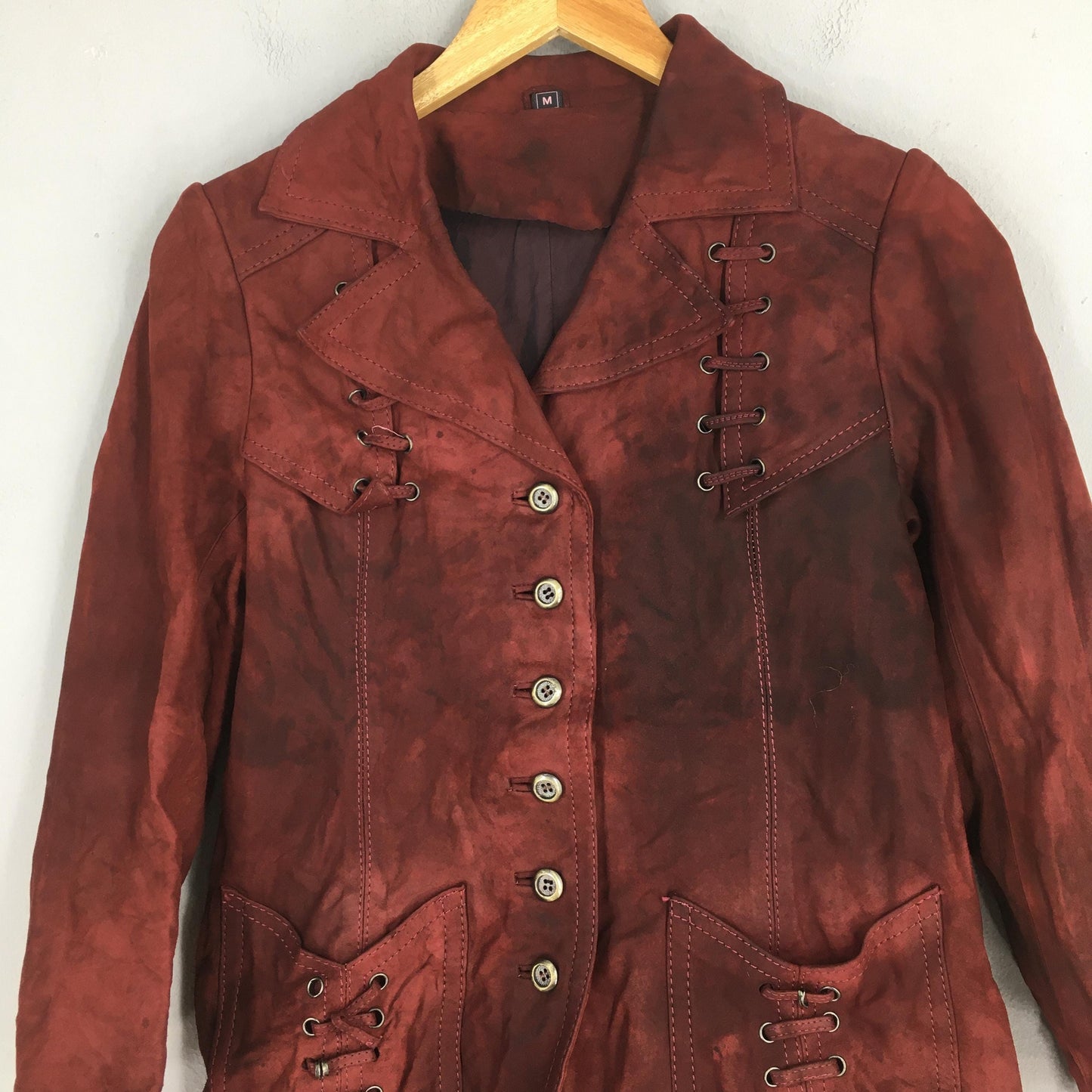 Women's Fringe Jacket Medium Suede Leather Burgundy Patina Goth Punk Rodeo