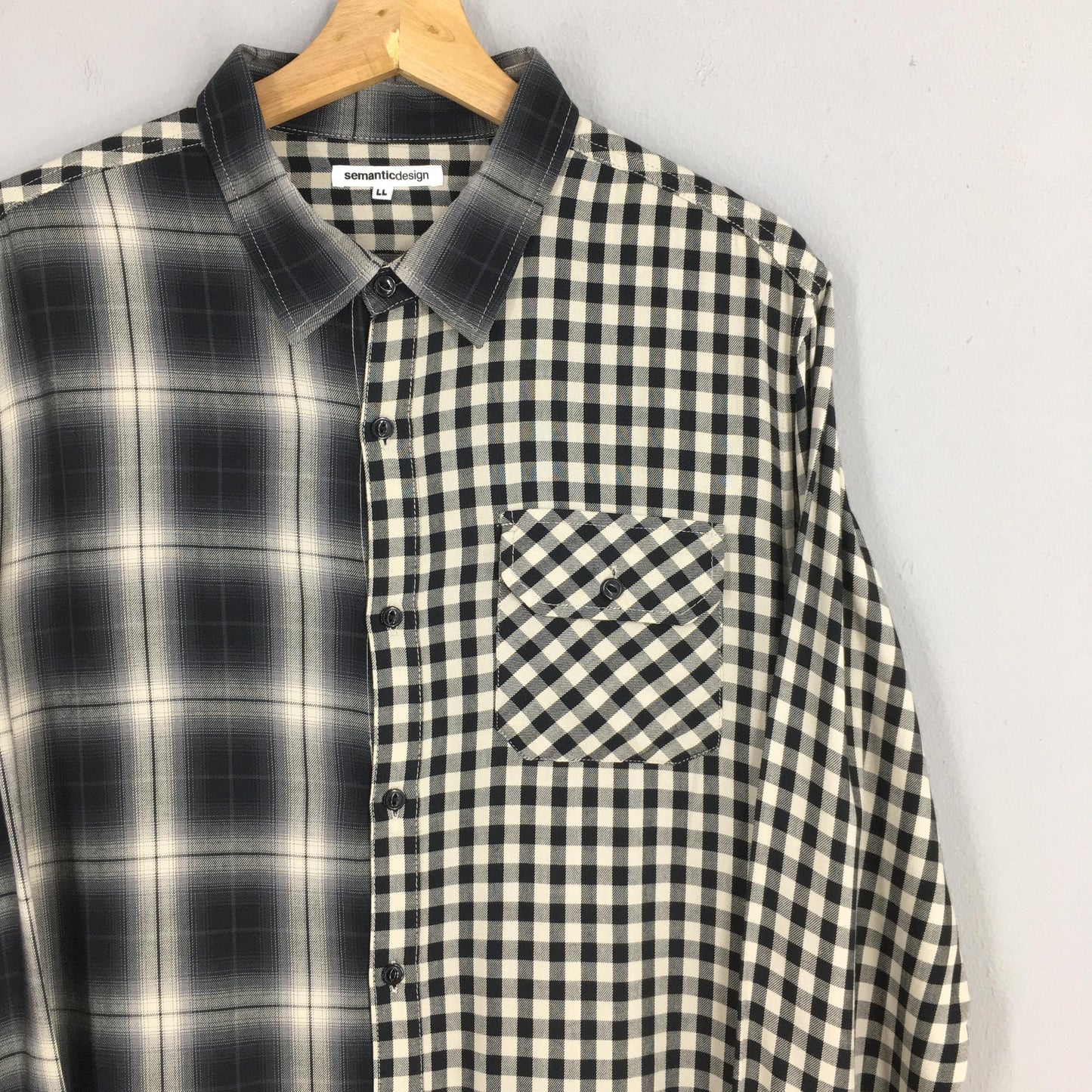 Semantic Design Plaid Shadow Checkered Multicolor Rayon Shirt Large