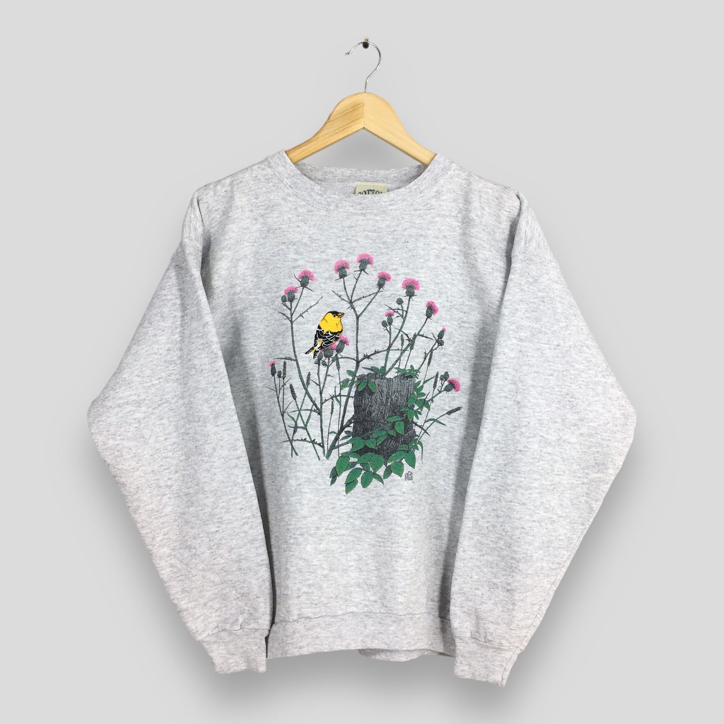 Yellow Birds Animal Floral Graphics Sweatshirt Large