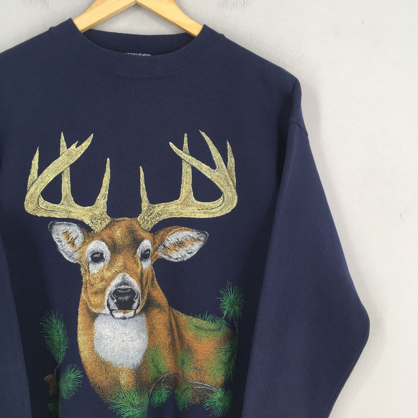 Deer Animal White-Tailed Blue Sweatshirt Large