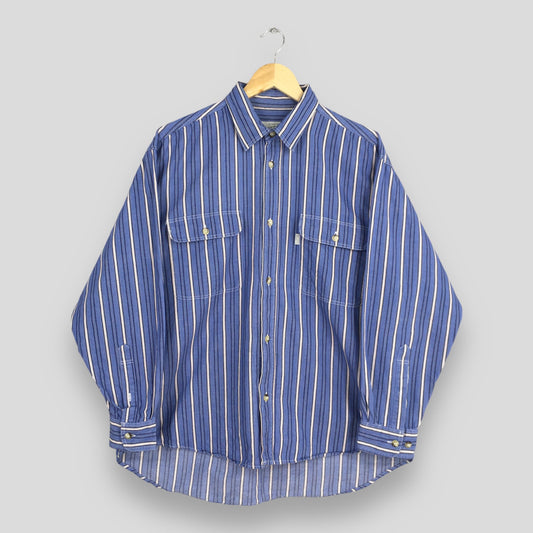 Vertical Stripes Flannel Blue Shirt Medium