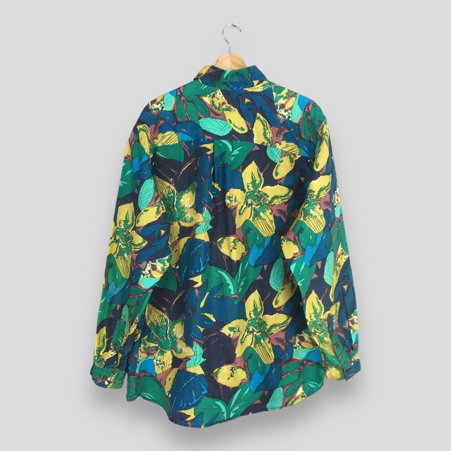 Abstract Floral Multicolor Silk Shirt Large