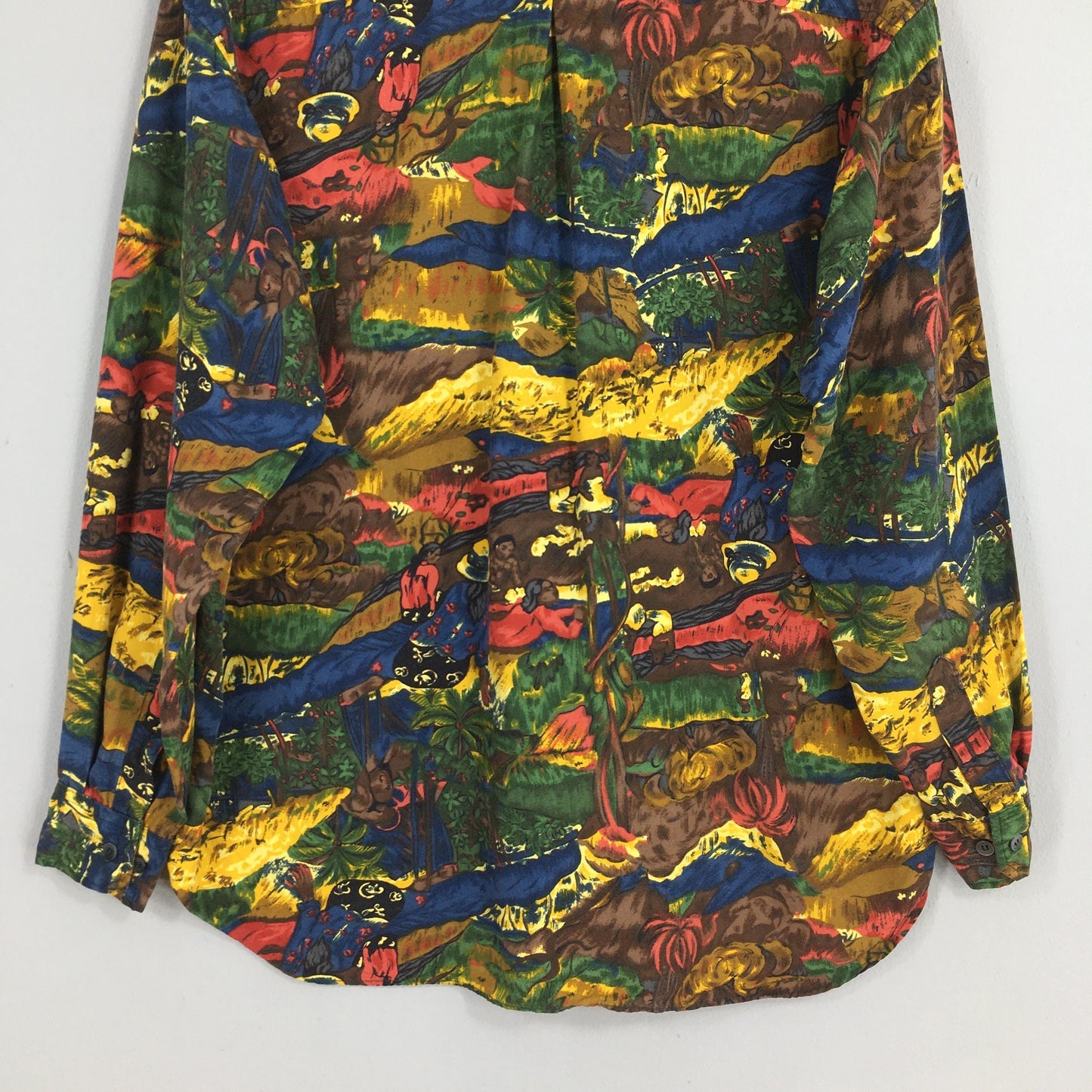 Saburoku Japan Funky Multicolor Abstract Jungle People Printed Shirt Medium