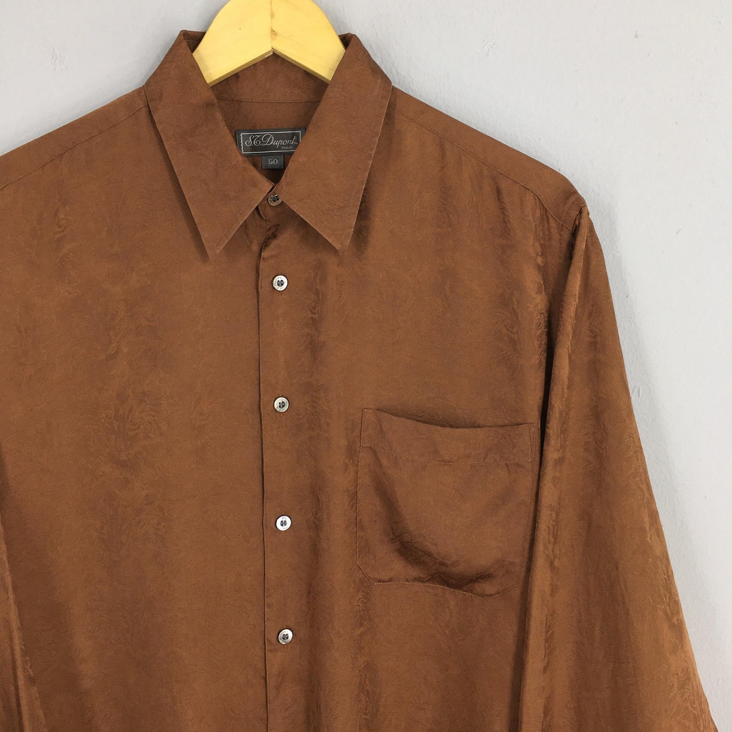 St Dupont Paris Brown Silk Shirt XLarge