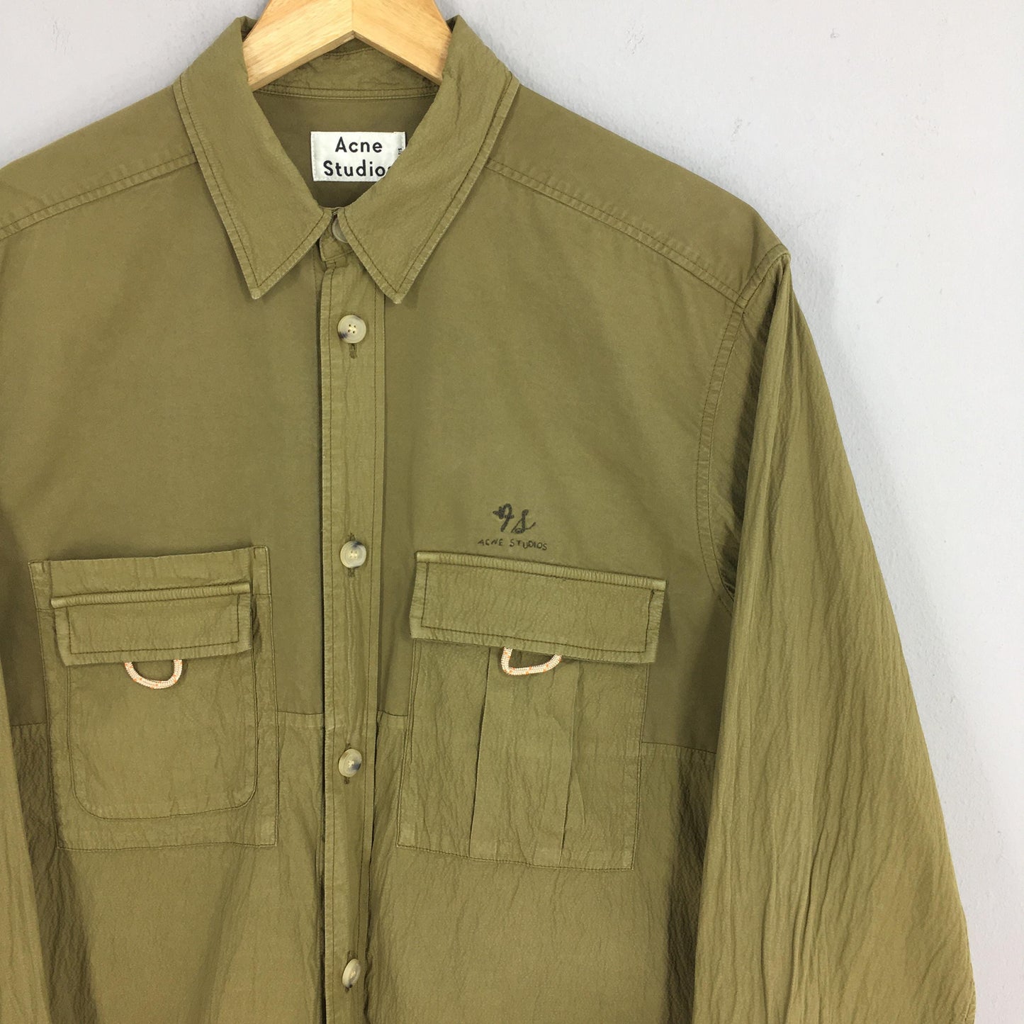 Acne Studios Olive Green Pleated Shirt Medium