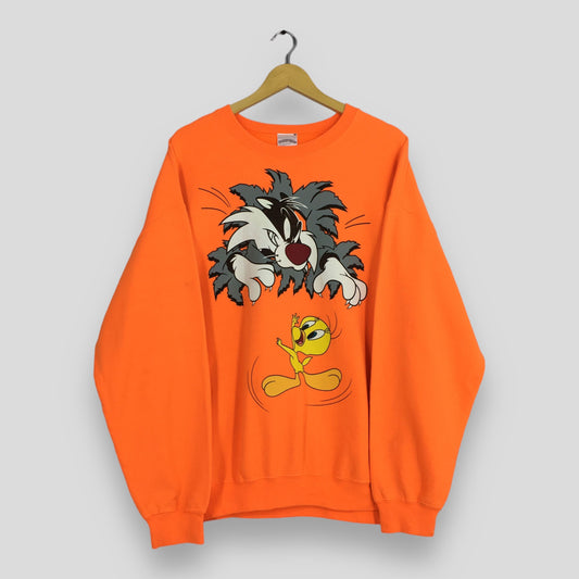 Tweety Yellow Bird Sylvester Looney Tunes Sweatshirt Large