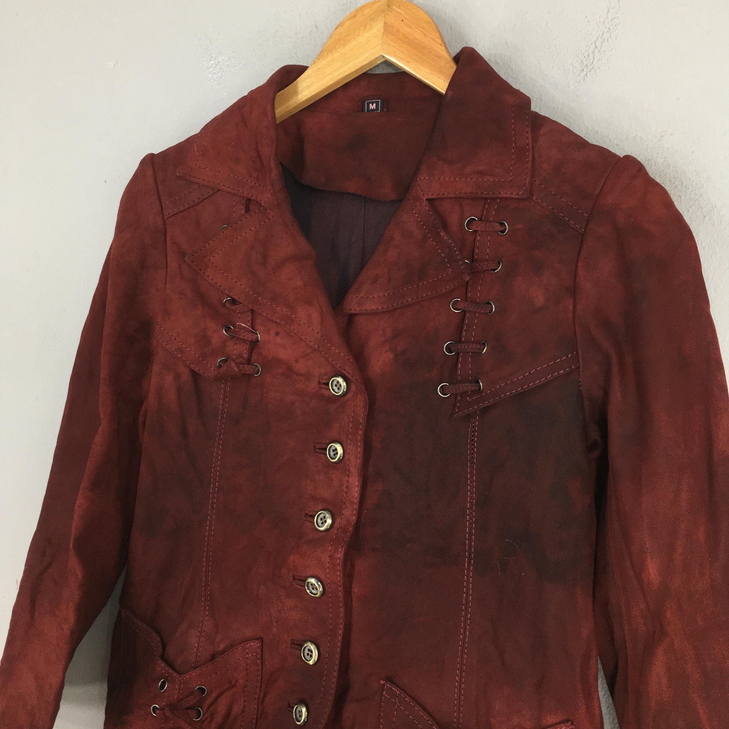 Women's Fringe Jacket Medium Suede Leather Burgundy Patina Goth Punk Rodeo