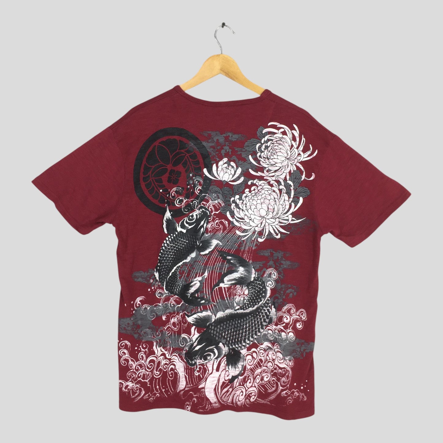 Fish Koi Japanese Culture Sukajan Red Tshirt Large