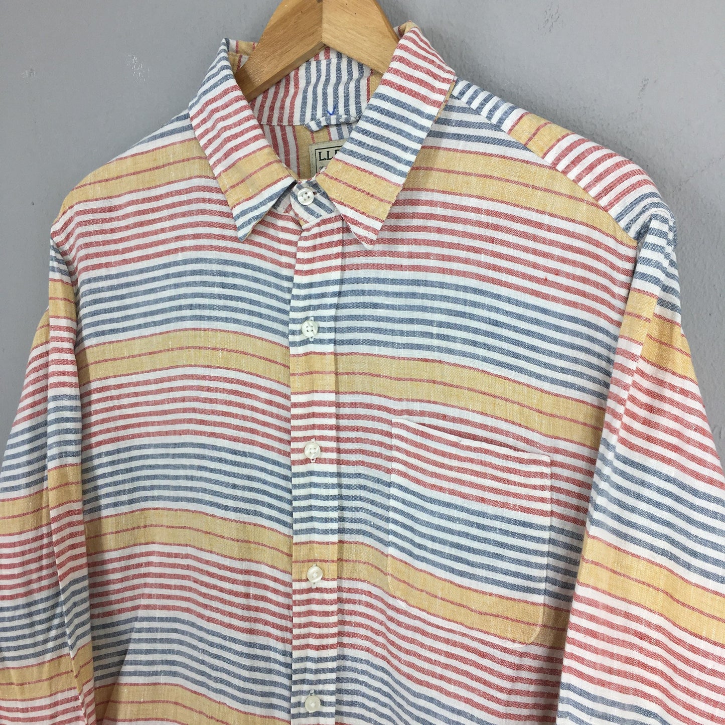 LL Bean Multicolor Horizontal Striped Linen Shirt Large