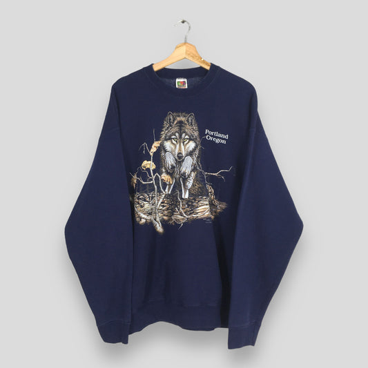 Lone Wolf Portland Oregon Blue Sweatshirt XXLarge