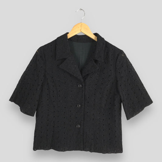 Cabi Flamenco Double Collar Black Women Shirt Small