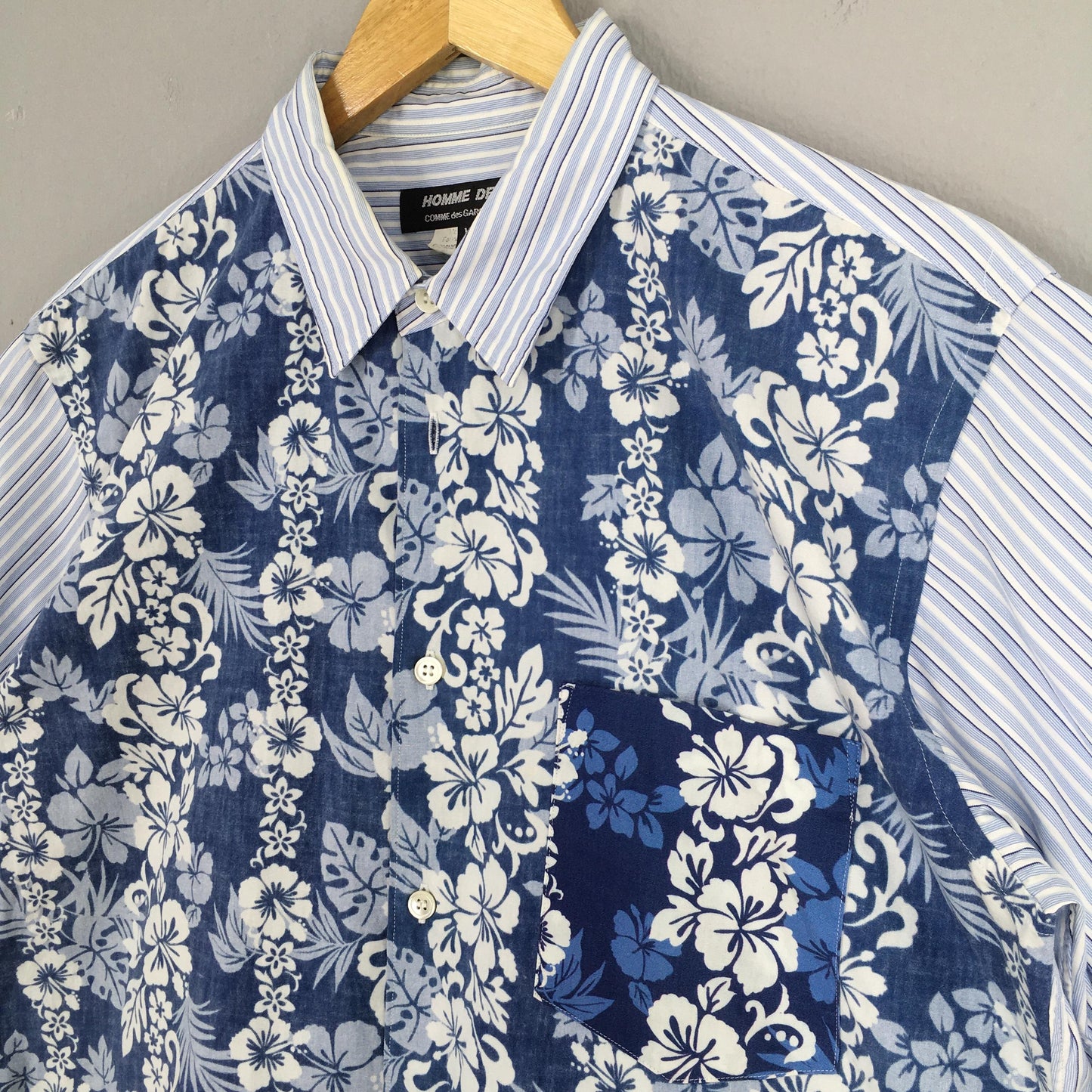 Comme Des Garcons Men Flower Stripes Blue Oxfords Shirt Medium