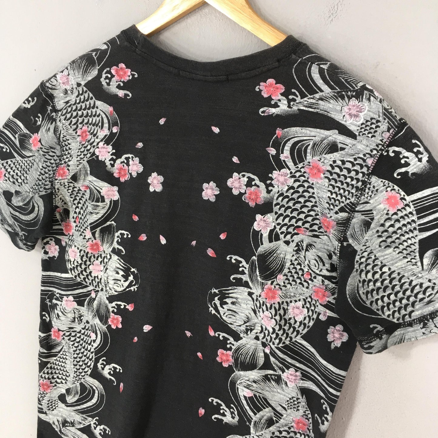 Fish Koi Japanese Culture Sukajan Black Tshirt Large