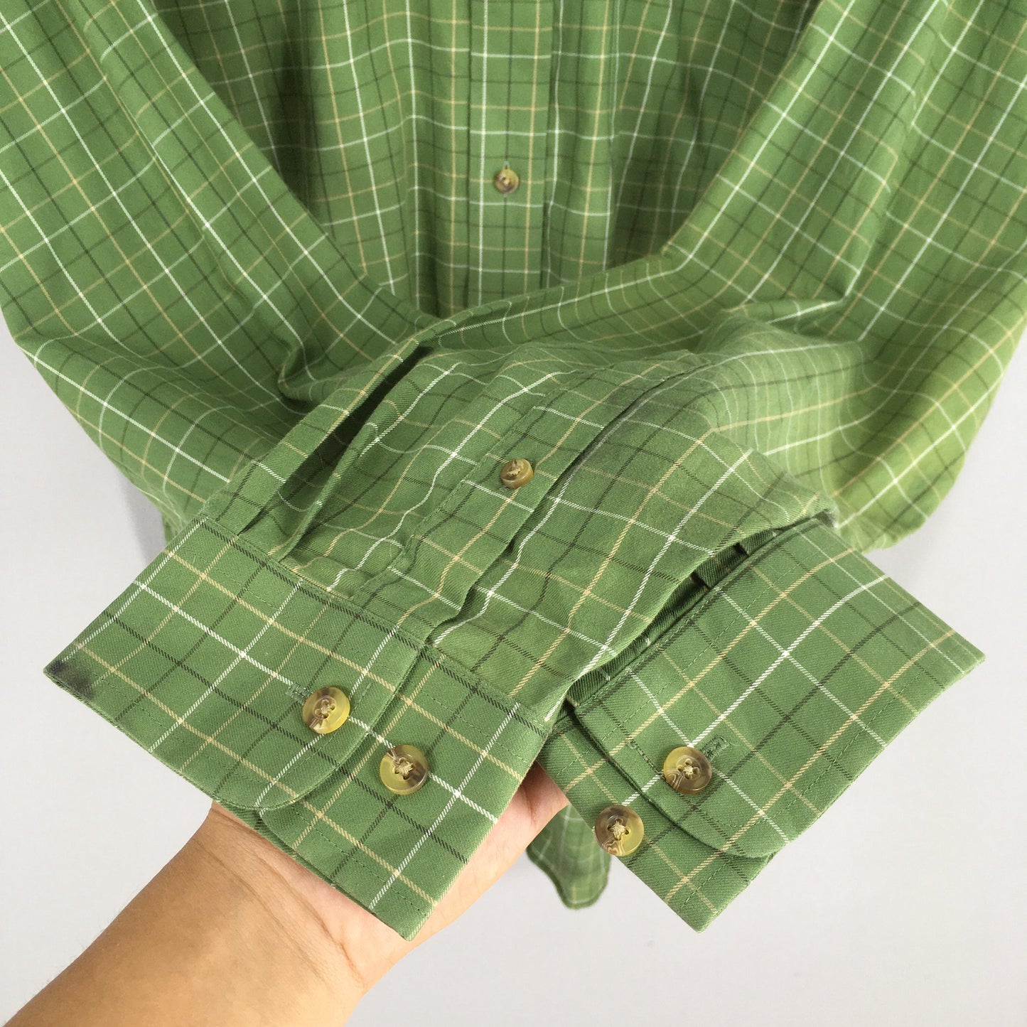 LL Bean Flannel Green Checkered Shirt Large