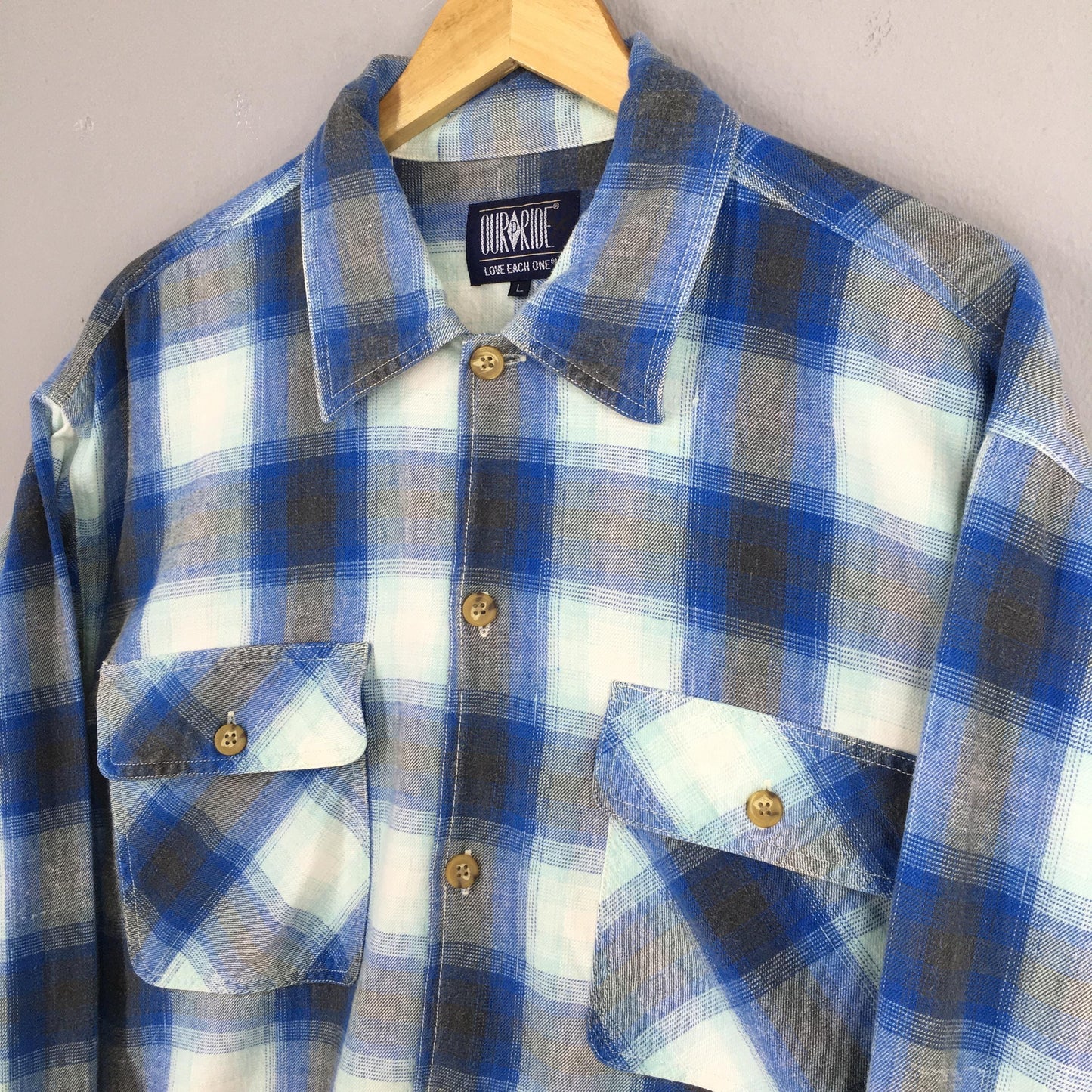 Plaid Shadow Blue Flannel Shirt Large