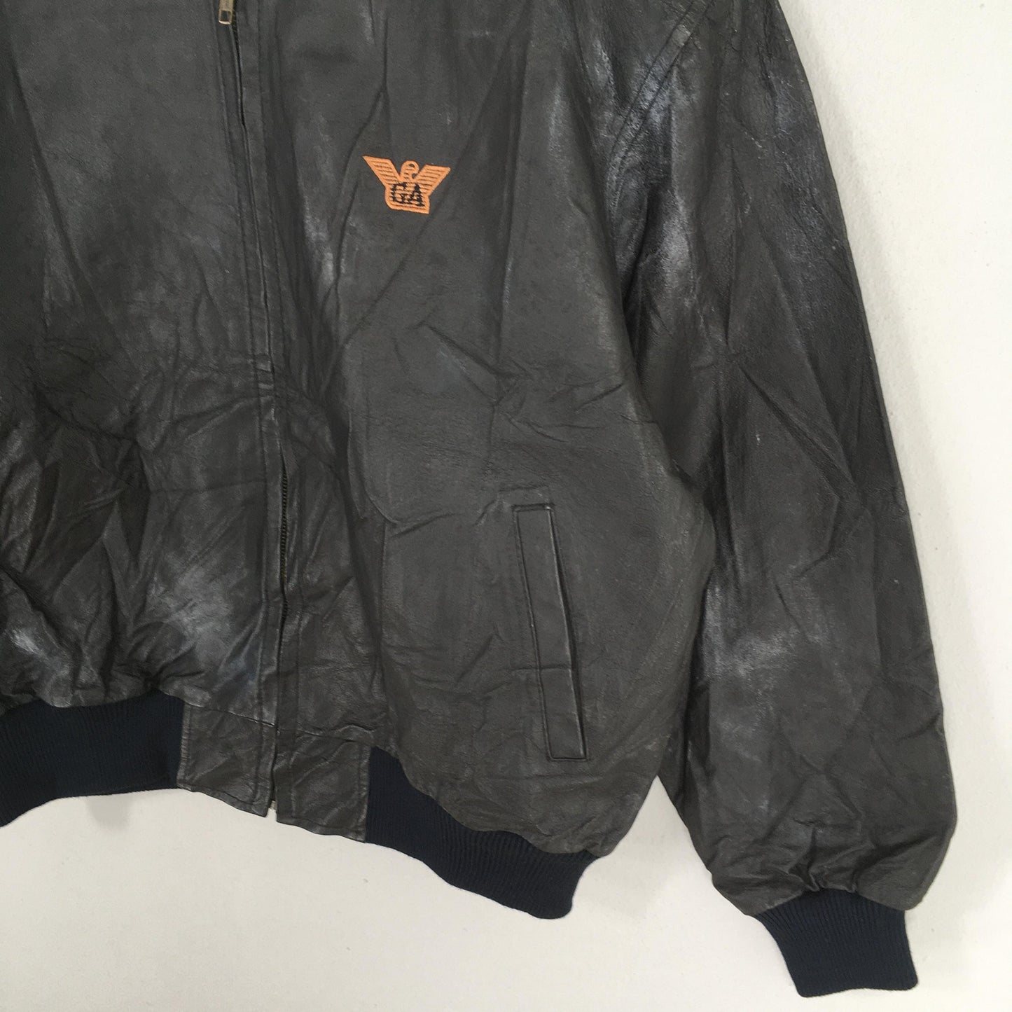 1990's GA Giorgio Armani Jeans Leather Black Jacket Large