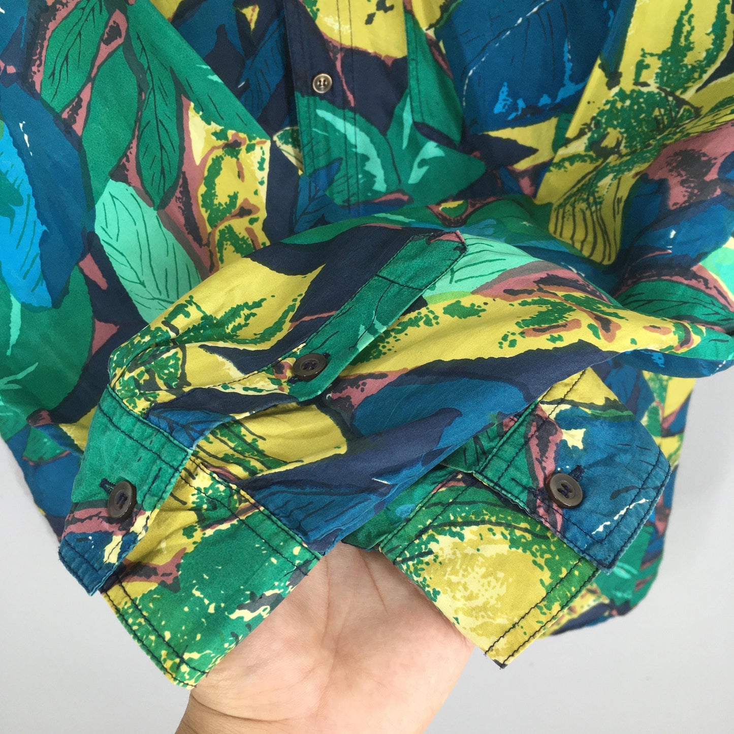 Abstract Floral Multicolor Silk Shirt Large