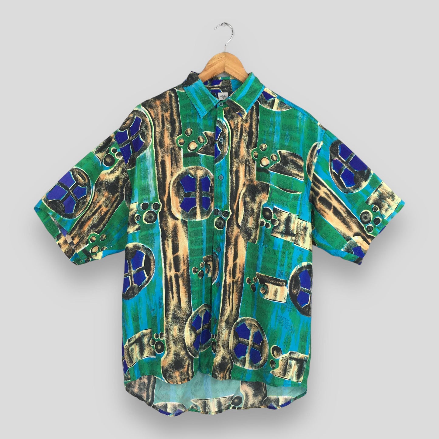 Hawaiian Abstract Art Silk Multicolor Shirt Medium