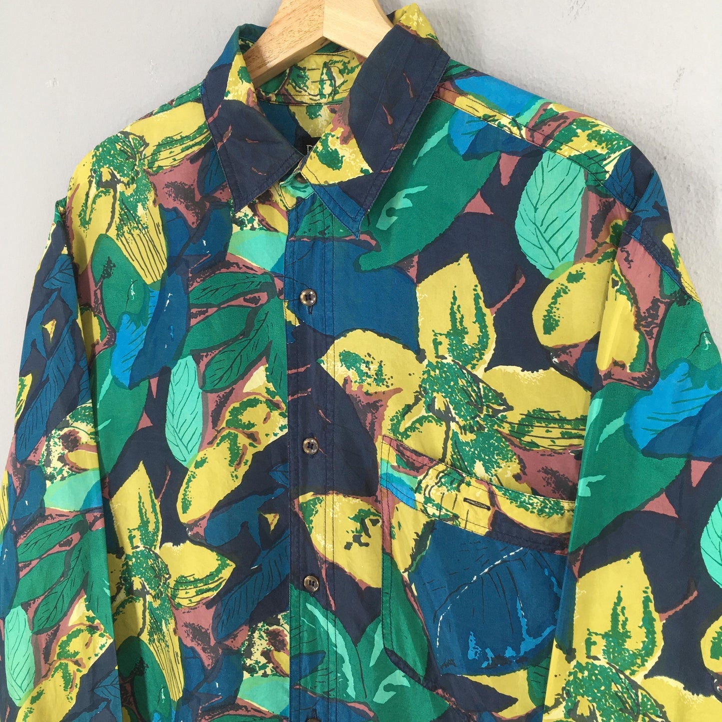Abstract Floral Multicolor Silk Shirt Large