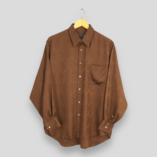 St Dupont Paris Brown Silk Shirt XLarge