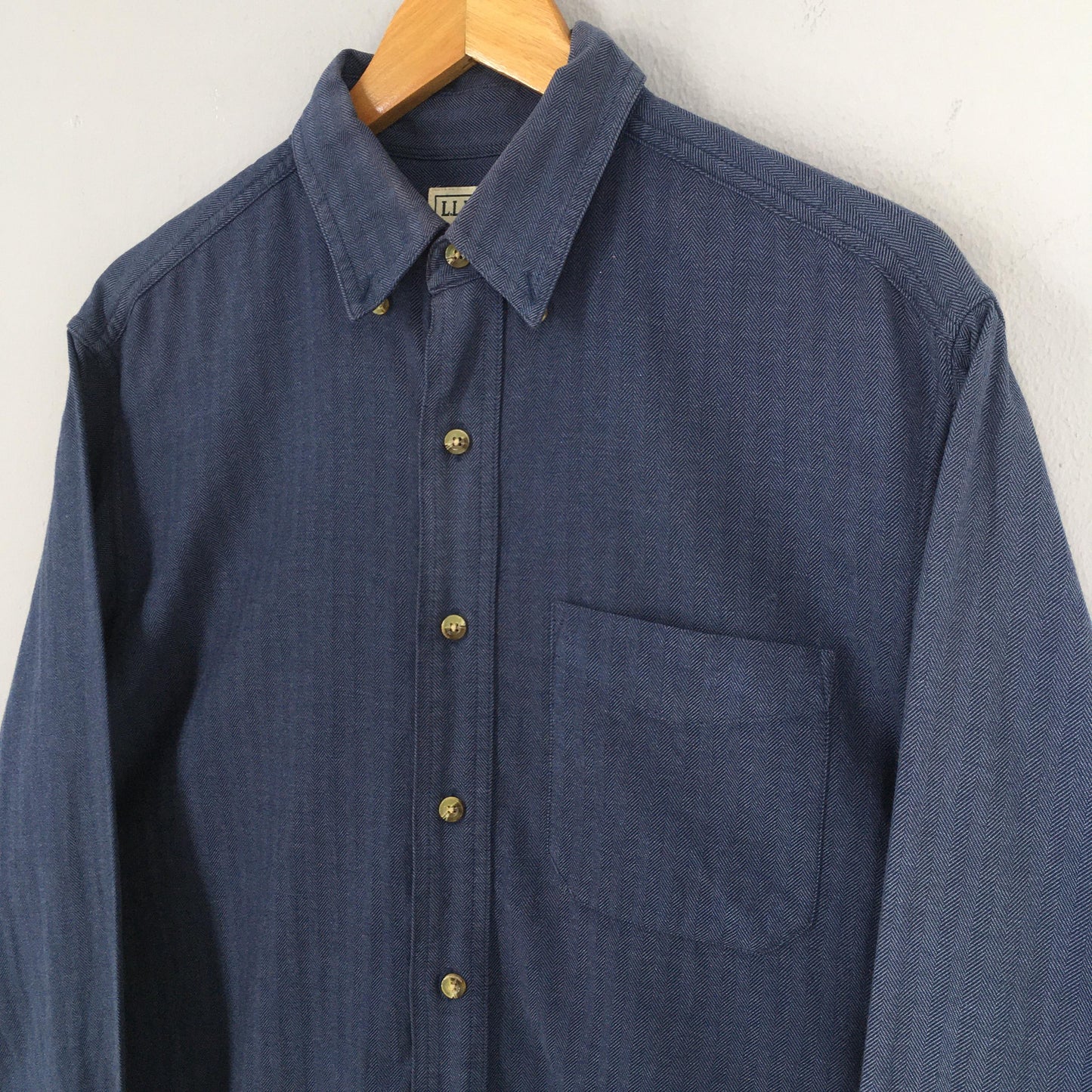 LL Bean Blue Striped Flannel Shirt Medium