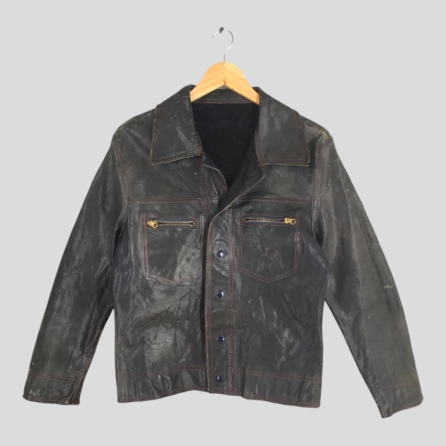 1970's Motorcycle Punk Black Suede Leather Jacket Medium