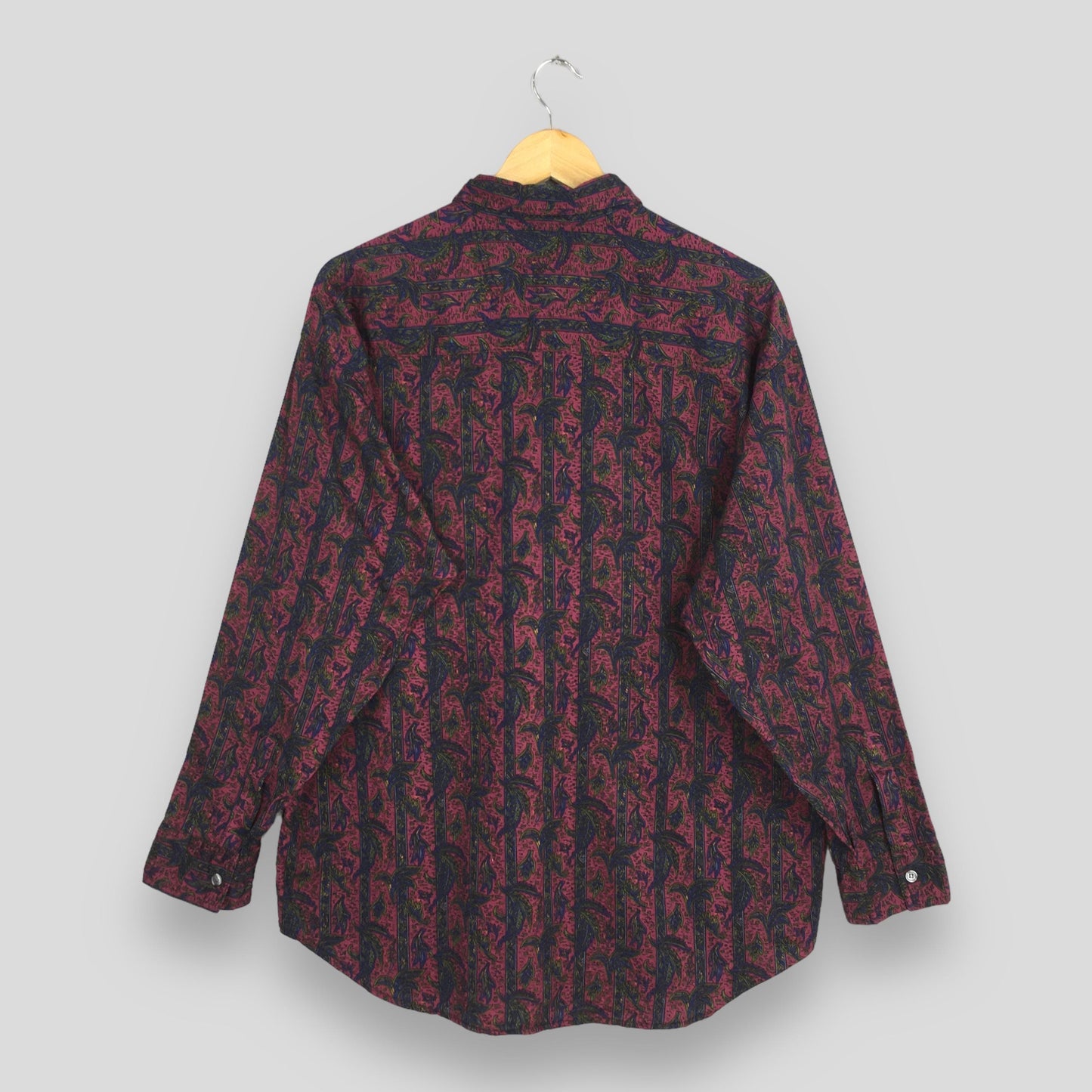 Abstract Red Floral Casual Flannel Shirt Large