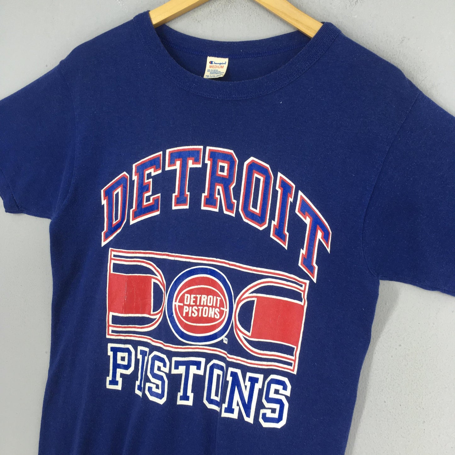 1980s Champion Usa Detroit Pistons NBA Blue T shirt Medium