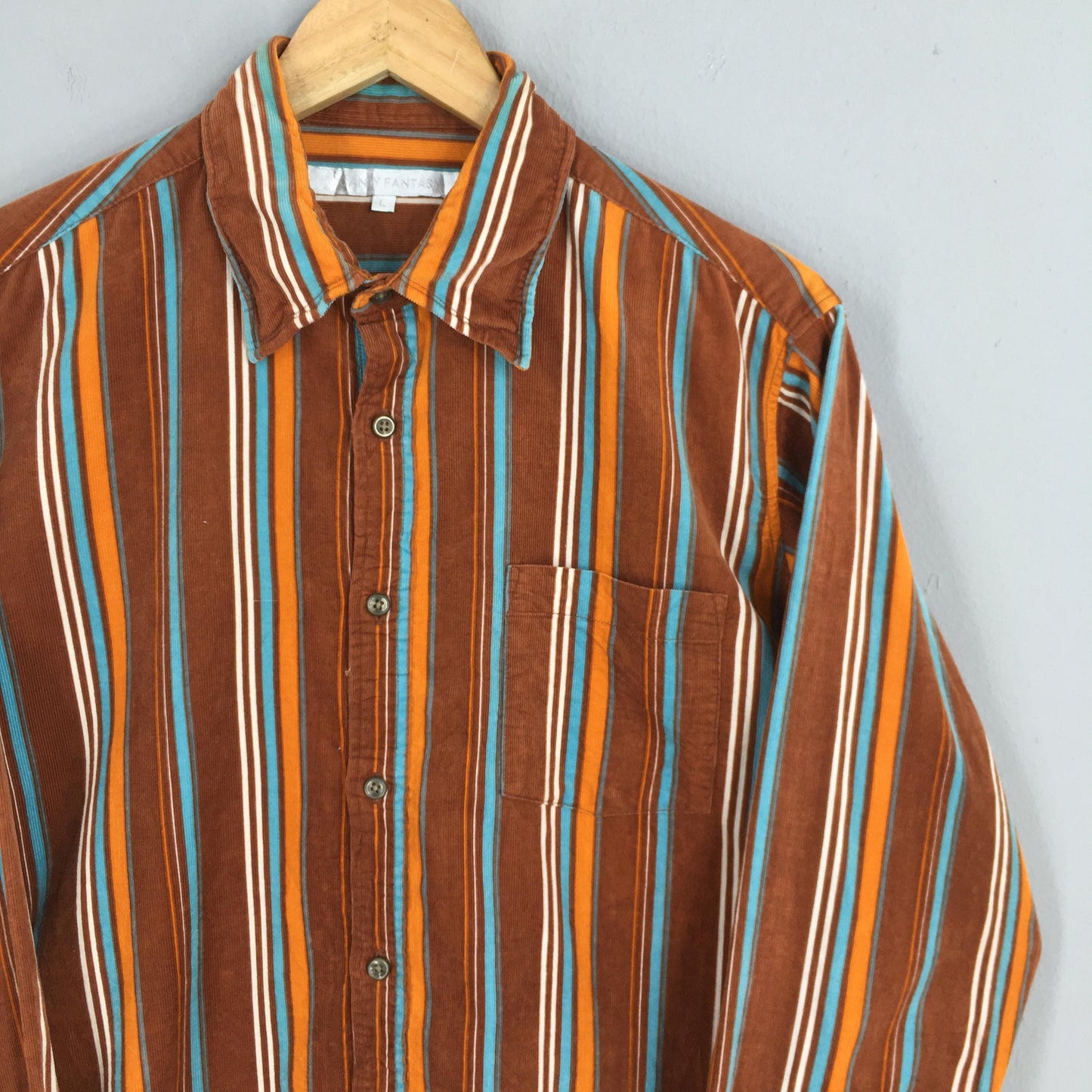 Candy Fantasy Multicolor Stripes Corduroy Flannel Shirt Large