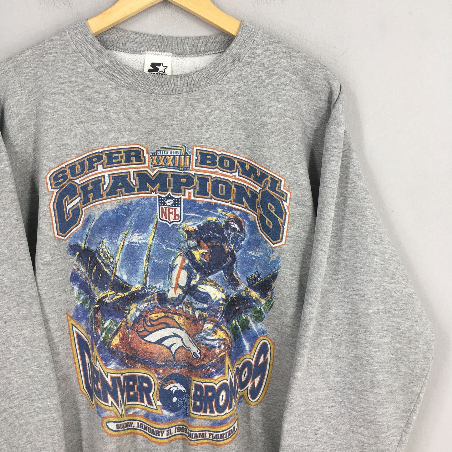 Denver Broncos Rugby NFL Gray Sweater Medium