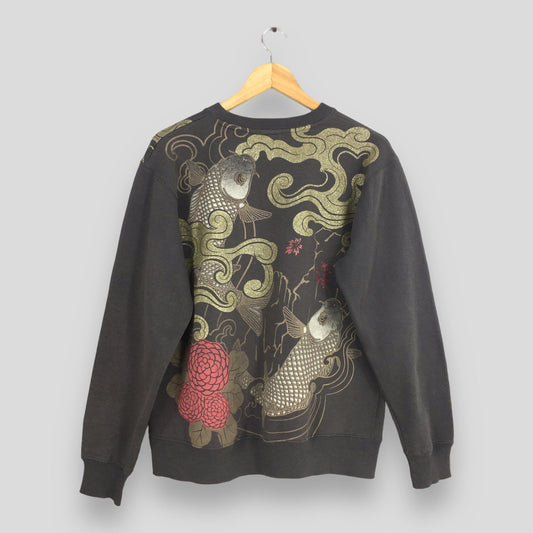 Fish Koi Sukajan Japan Black Sweatshirt Large