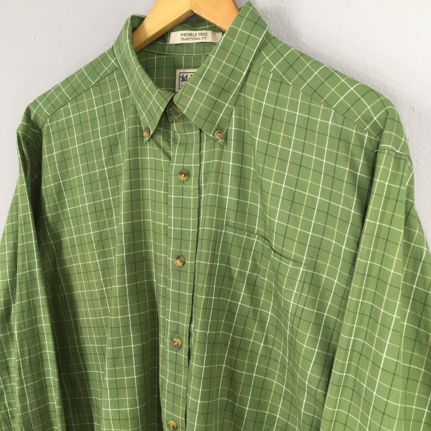 LL Bean Flannel Green Checkered Shirt Large