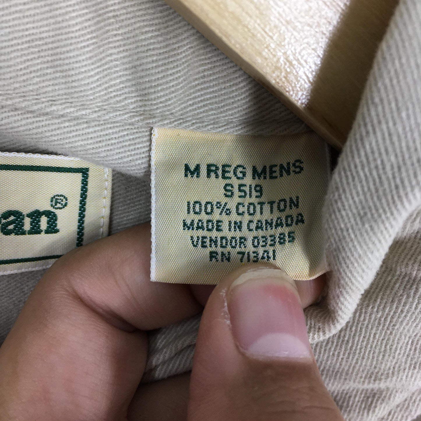 LL Bean Flannel Plain Beige Shirt Mens Medium