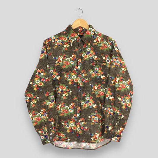 Abstract Multicolor Floral Corduroy Shirt Large