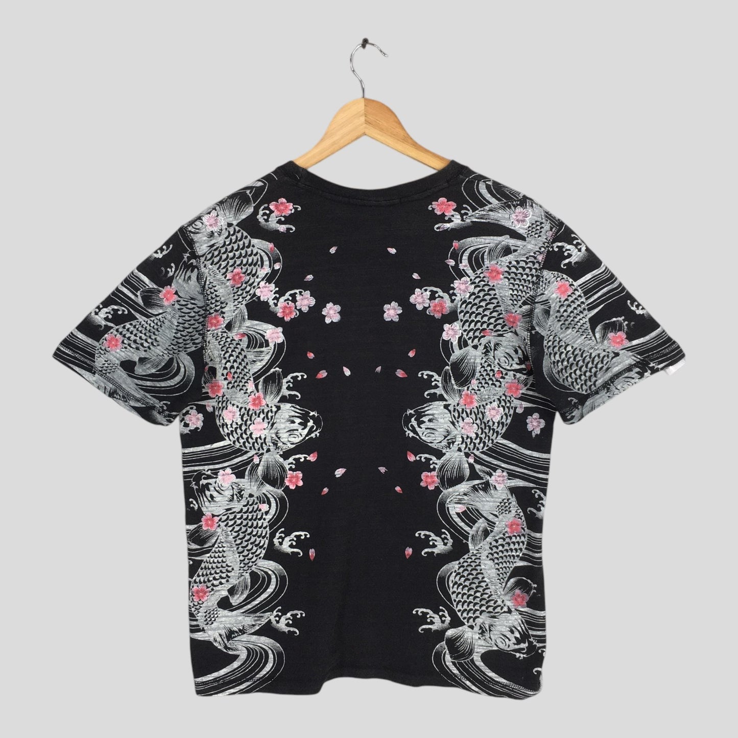 Fish Koi Japanese Culture Sukajan Black Tshirt Large