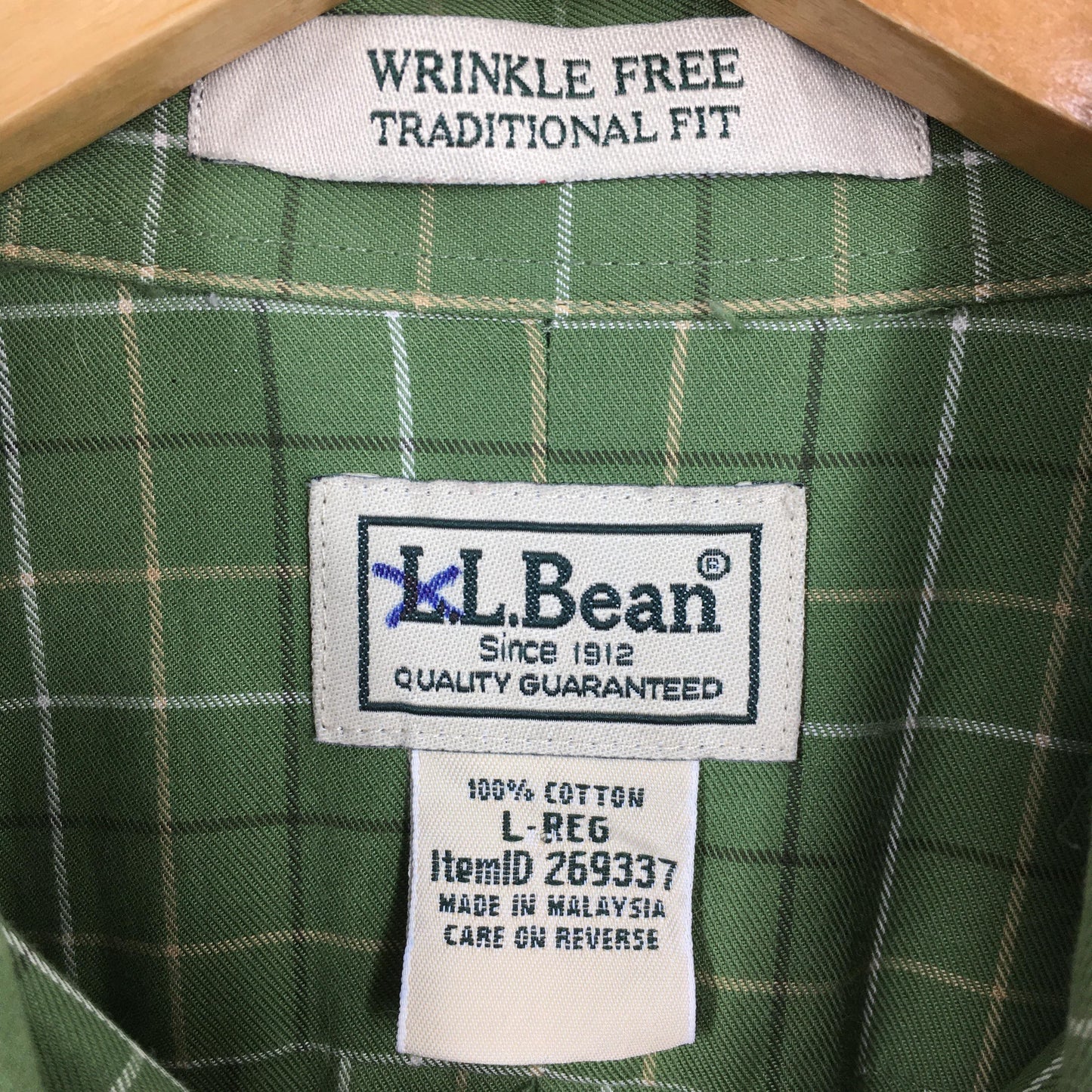 LL Bean Flannel Green Checkered Shirt Large