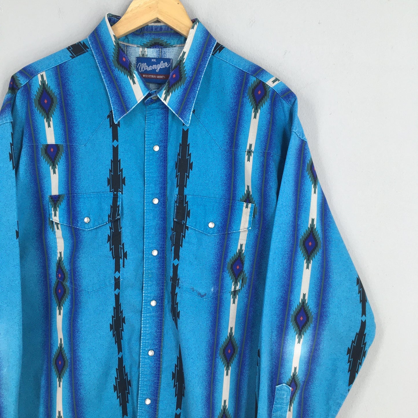 Wrangler Aztec Navajo Brushpopper Blue Shirt 2XLarge