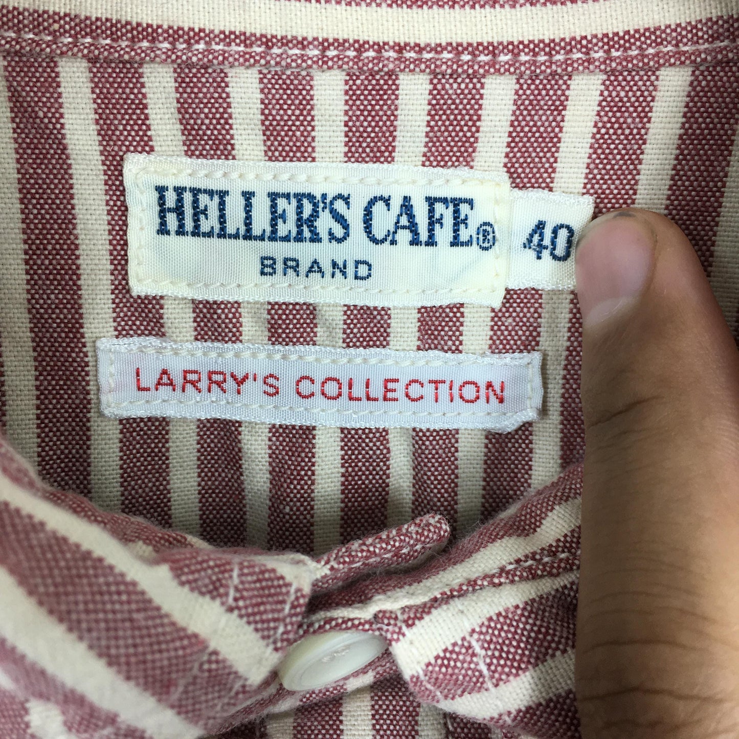 Hellers Cafe Warehouse Vertical Red Stripes Flannel Shirt Medium